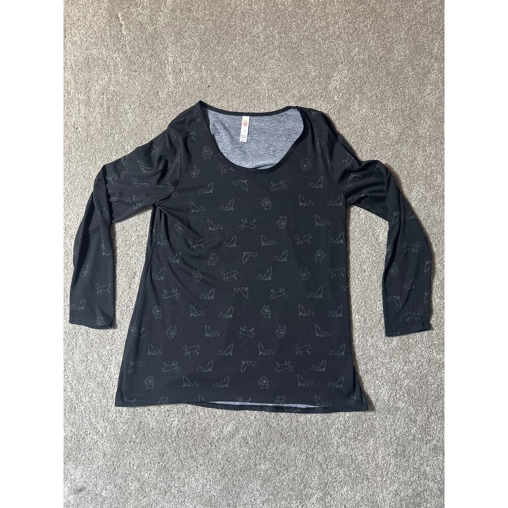 Lularoe Black Cat Shirt Womens L Goth Witchy Whimsigoth Grandmacore Long Sleeve